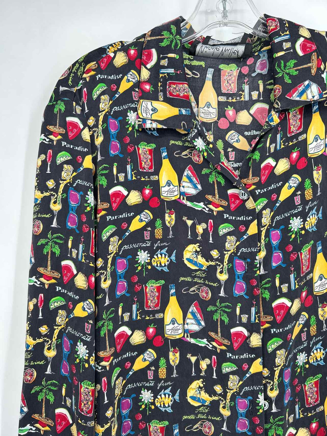 Nicole Miller Size M Black Print Silk Long Sleeve