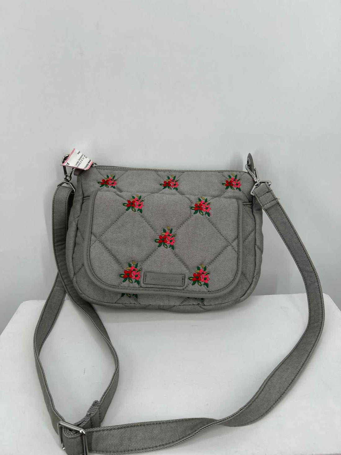 Vera Bradley Gray Floral Embroidered Pre Owned Crossbody