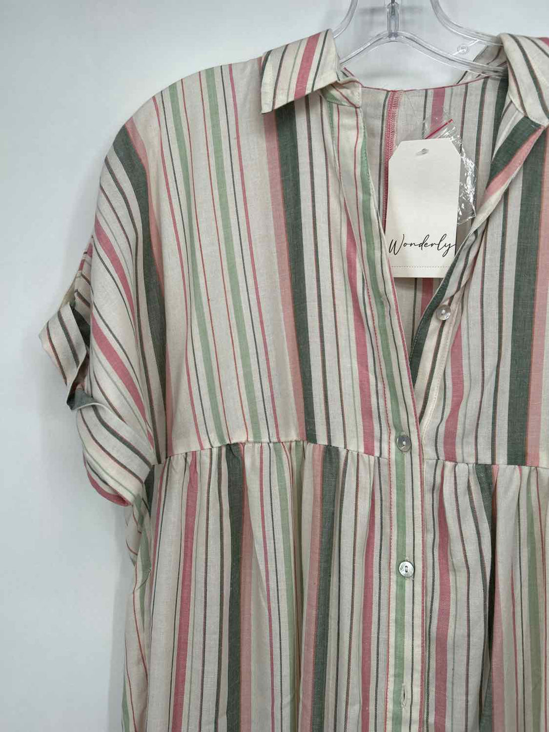 Wonderly Size XS White green & pink stripe NWT Dress