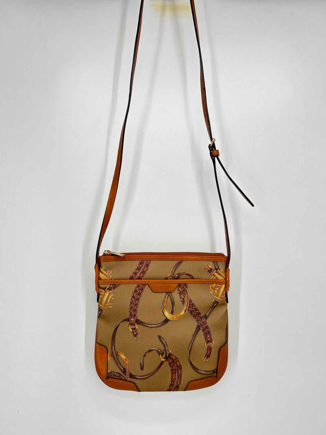 Lauren Ralph Lauren Tan Print Saffiano Leather Crossbody