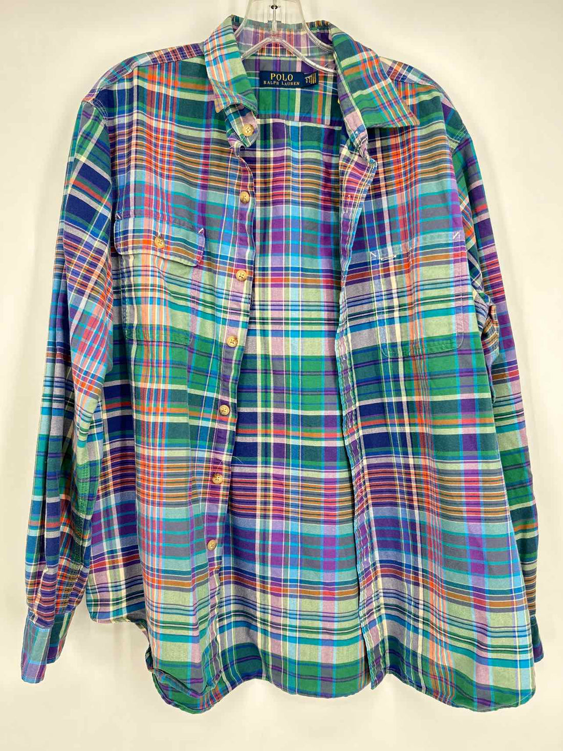 Polo Ralph Lauren Size L Blue & Green Plaid Long Sleeve