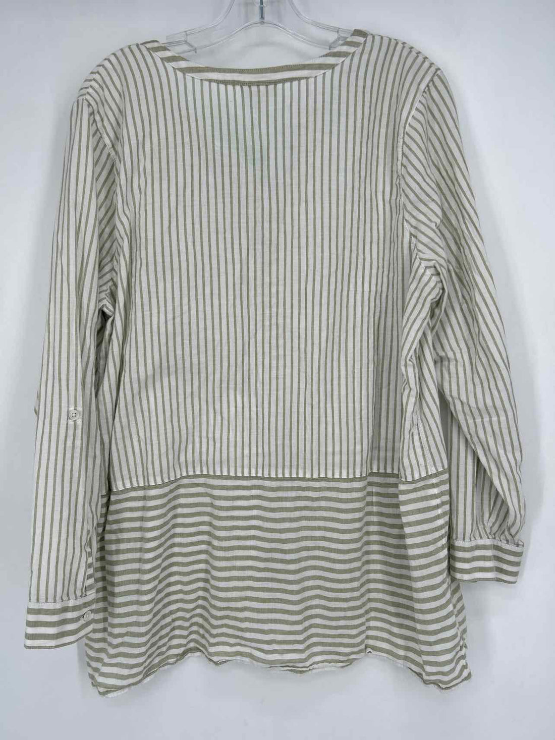 J Jill Size XL Sage & White Striped Long Sleeve