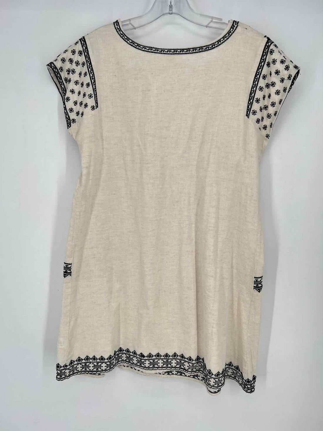 Ivy Jane Size S Cream & Black Embroidered Short Sleeve Dress