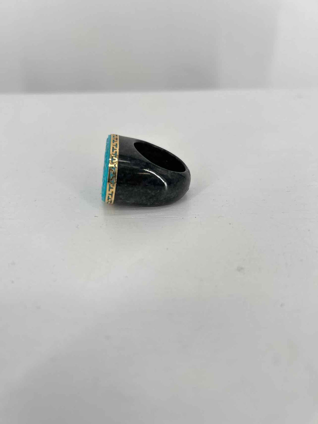 Ring Size 7 14K Gold, Marble & Turquoise LUXURY