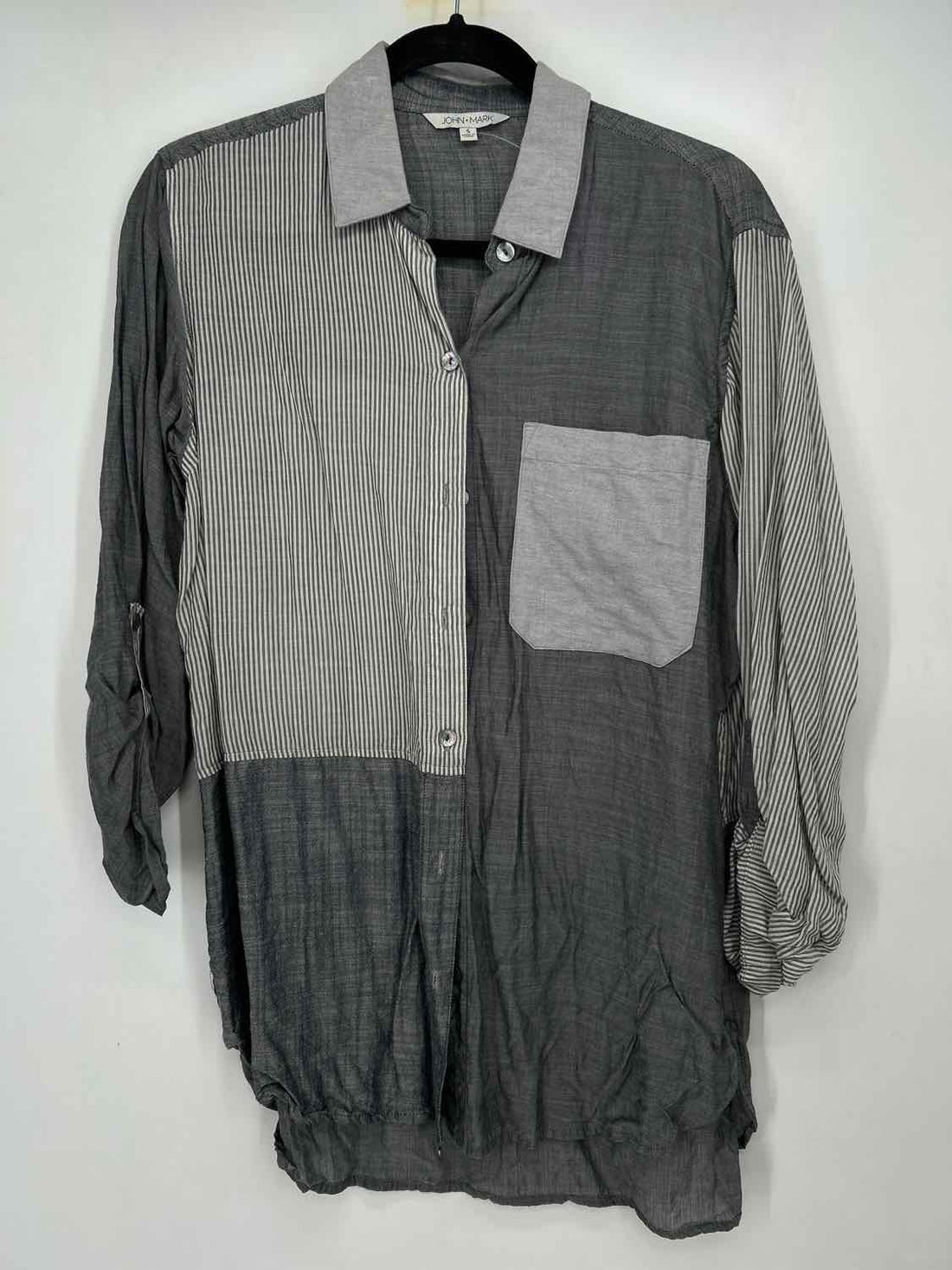 John Mark Size S Gray & White Striped Long Sleeve