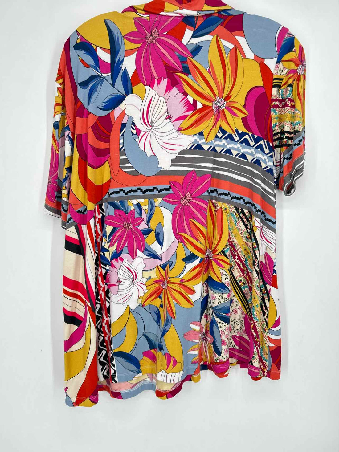 Johnny Was Size XL Pink & Orange Floral Viscose Blend Short Sleeve