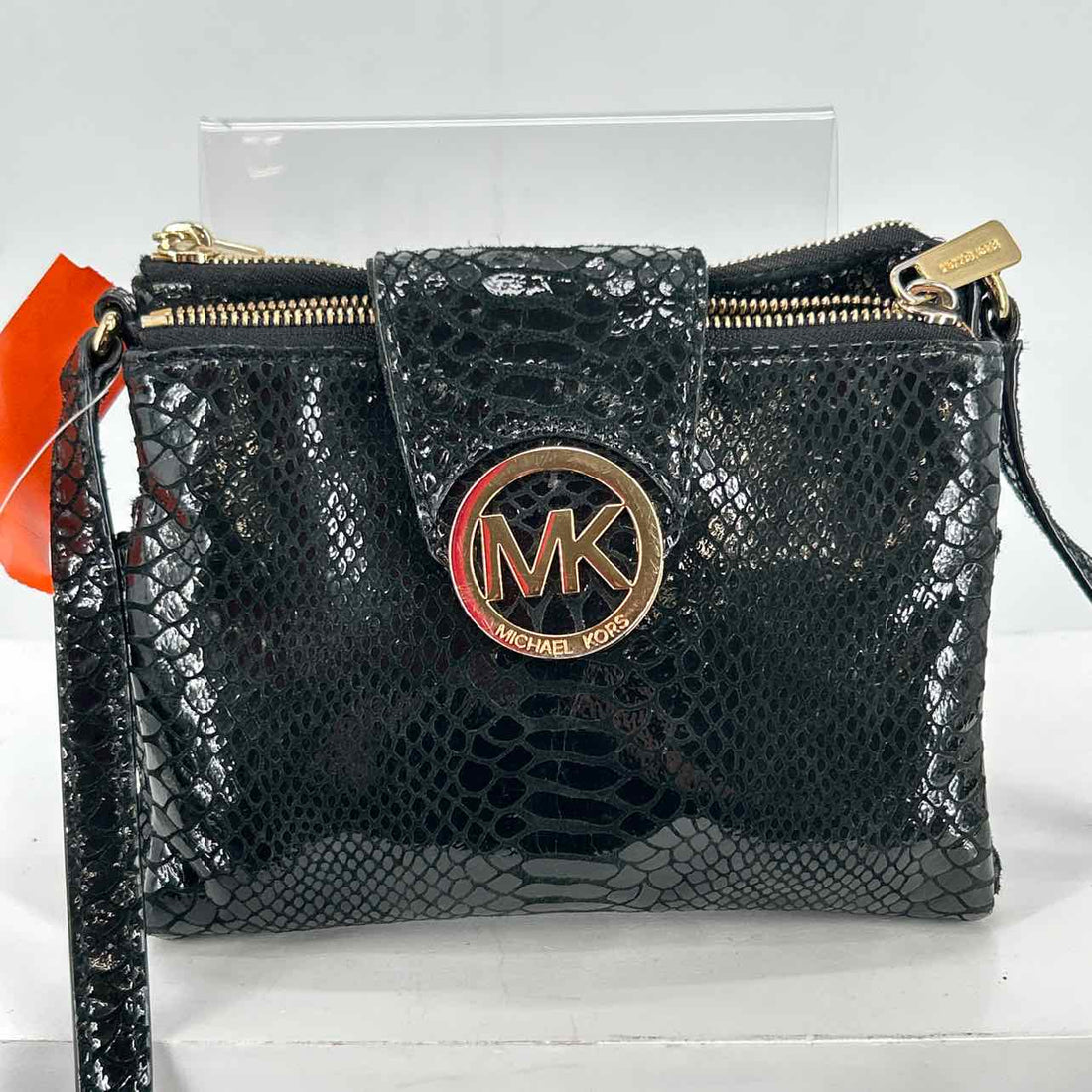 Michael Kors Black Reptile Suede Pre Owned Crossbody