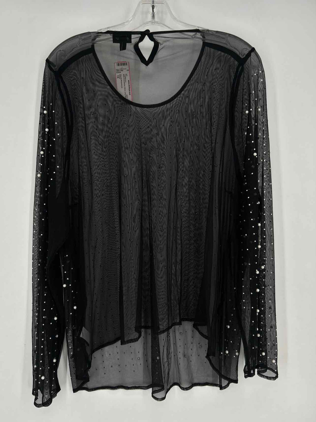 Torrid Size 1X Black Embellished Mesh Long Sleeve Top/Blouse