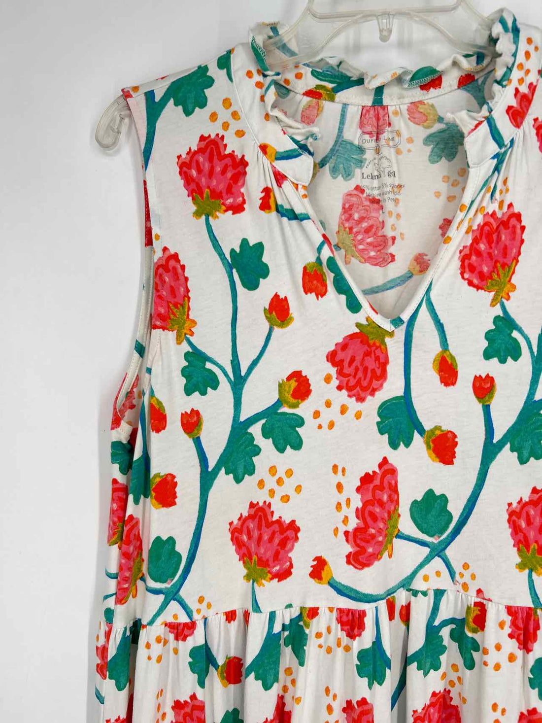Duffield Lane Size L White Floral Sleeveless Dress