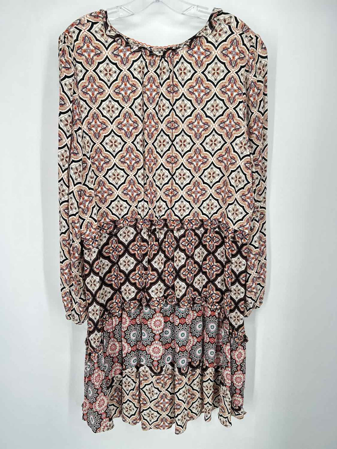 By Anthropologie Size XL Beige & Black Print Long Sleeve Dress