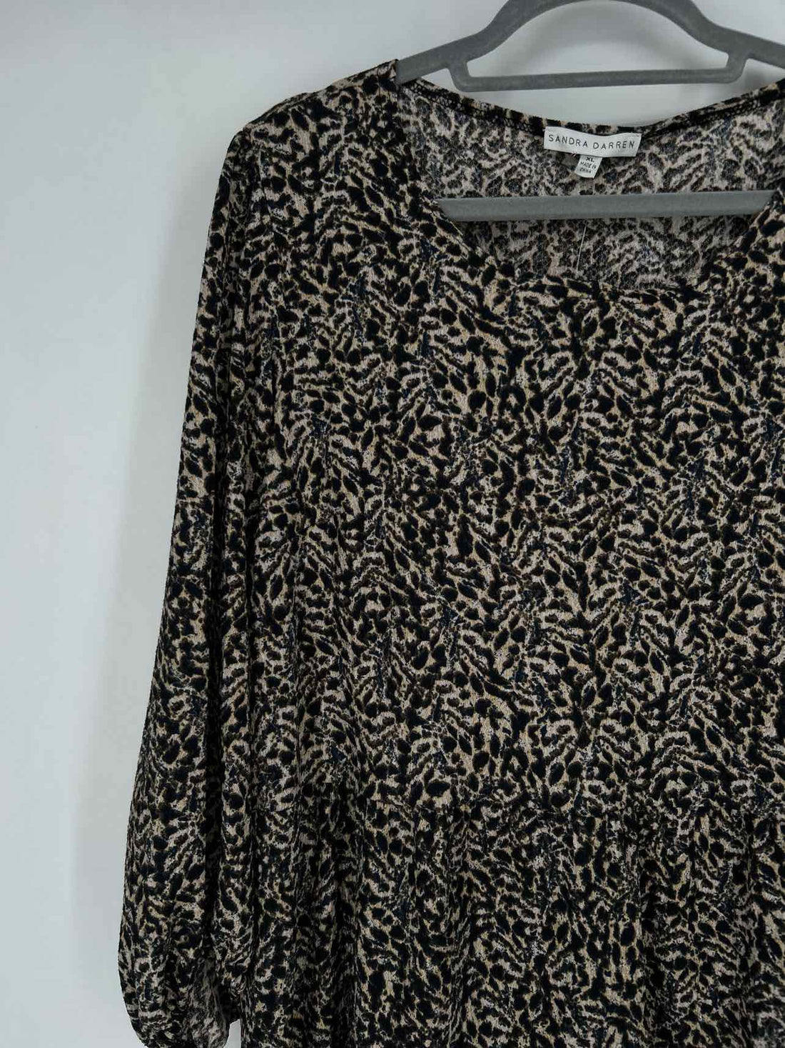 Sandra Darren Size XL Brown Print Long Sleeve Dress