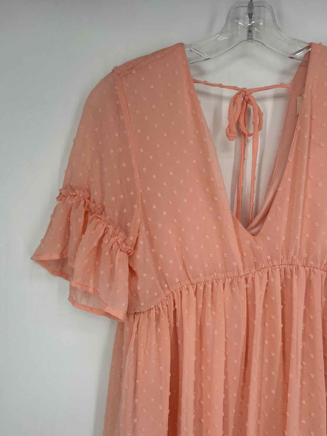 Peach Love Size M Light Pink Swiss Dot Short Sleeve Dress