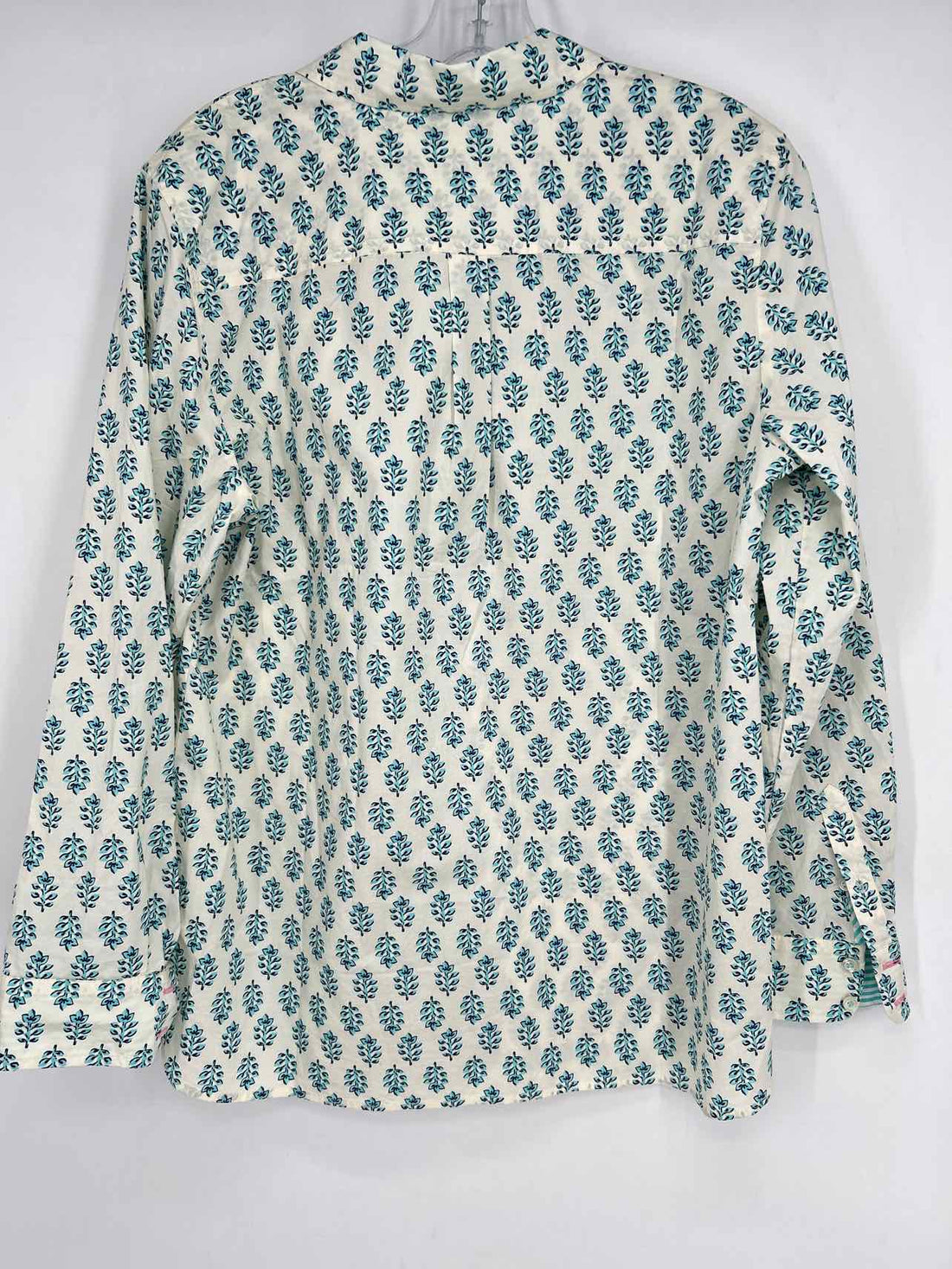 Talbots Size L White & Light Blue Print Long Sleeve