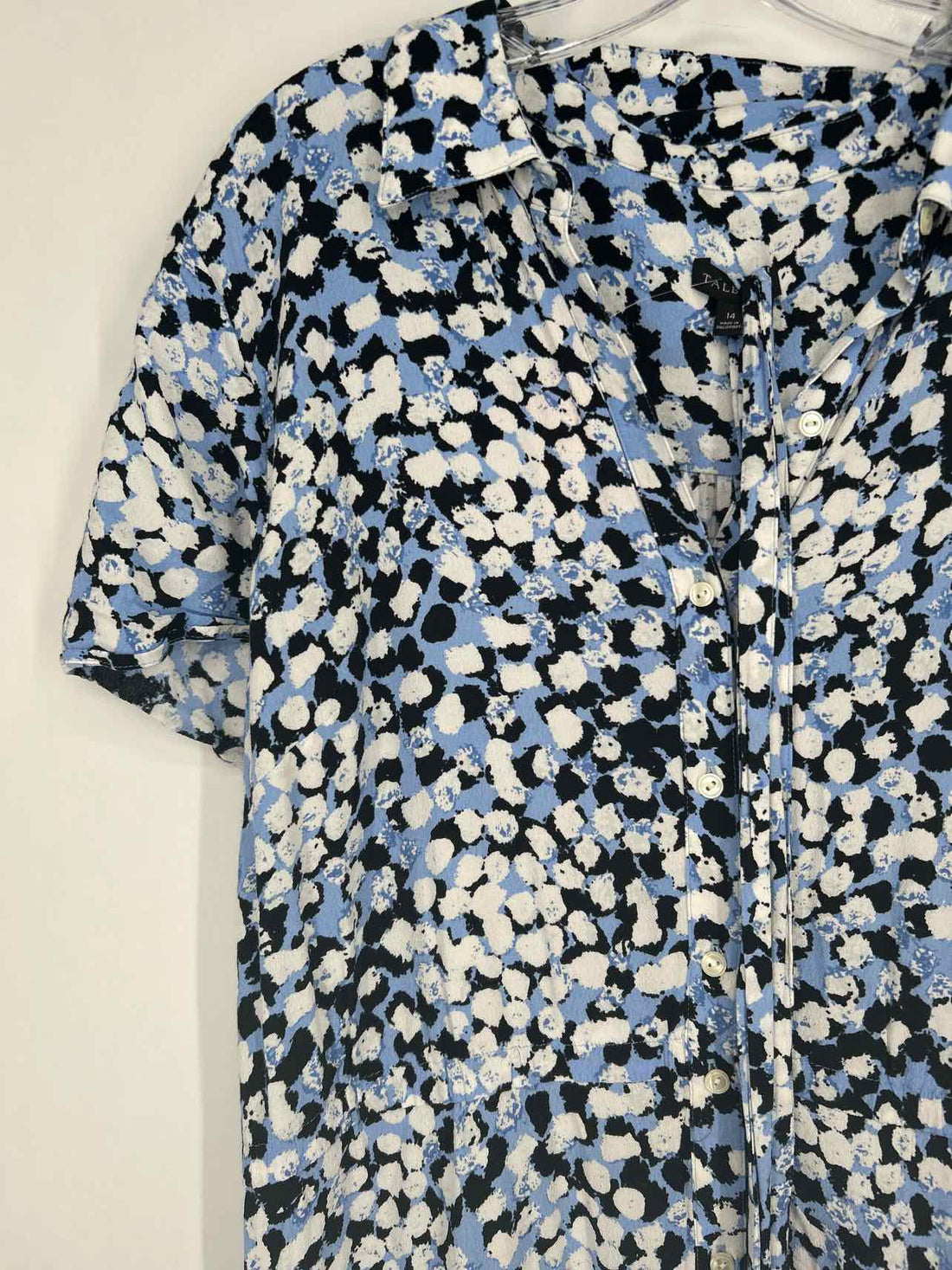 Talbots Size 14 Light Blue White & Black Short Sleeve Dress