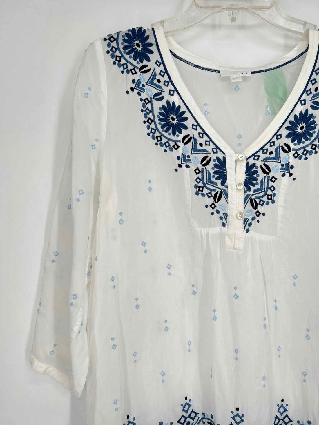J Jill Size S White & Blue Embroidered Long Sleeve