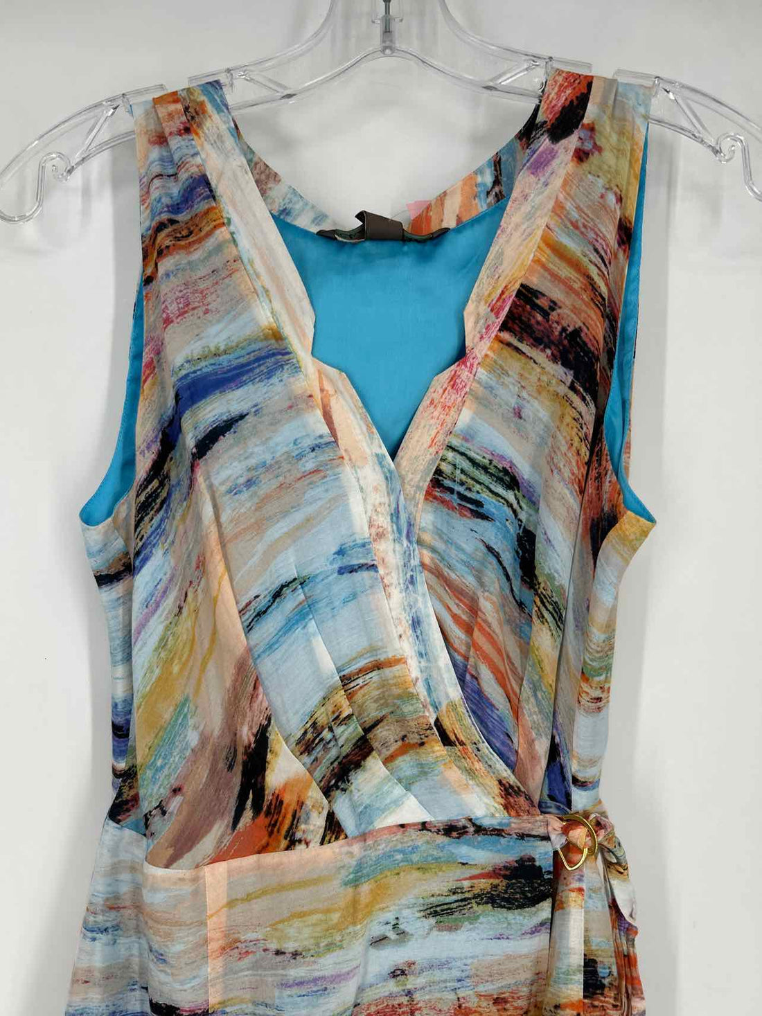Charlie Jade Size S Blue & Orange Print Cotton/Silk Sleeveless Dress