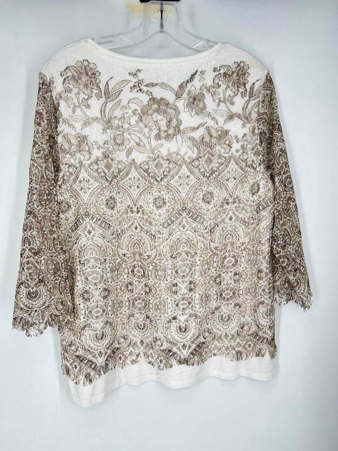Chicos Size 1(M) White & Tan Lace Long Sleeve