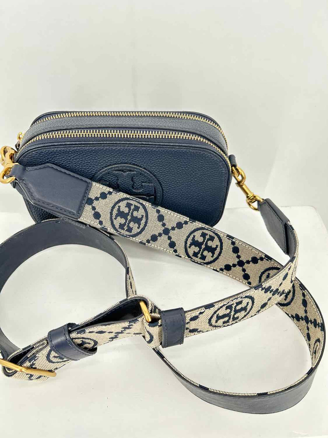 Tory Burch Navy Pebbled Leather Crossbody