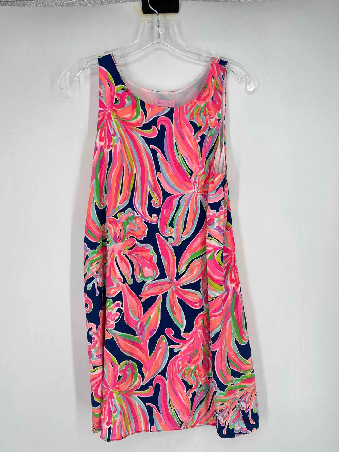 Lilly Pulitzer S Navy & Pink Floral Silk Sleeveless Lilly Pulitzer Dress