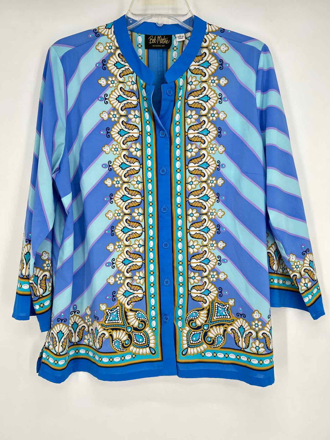 Bob Mackie Size L Blue Stripe Long Sleeve