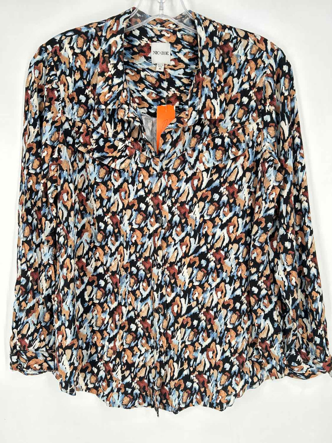Nic+Zoe Size M Black & Brown Print Long Sleeve