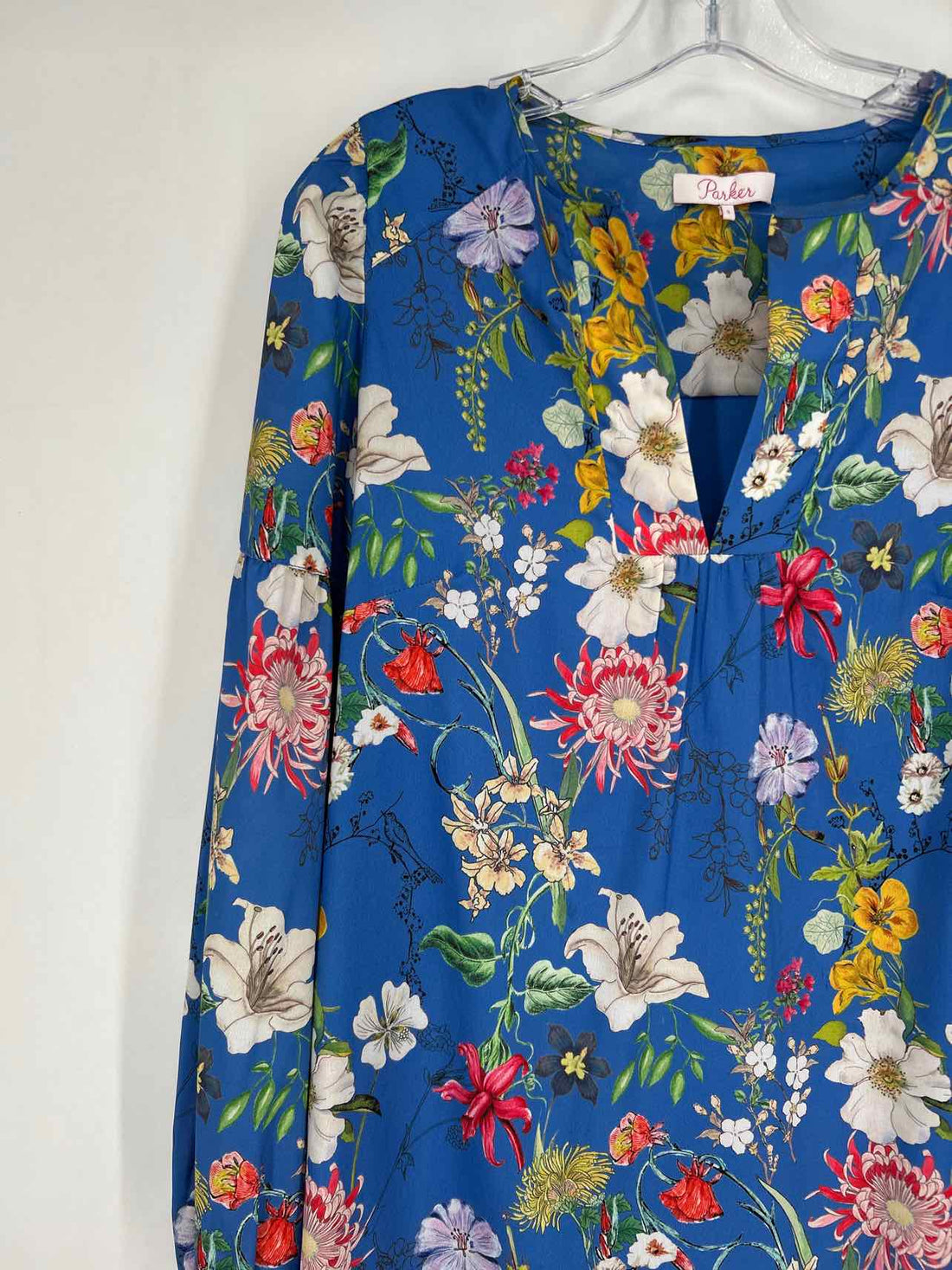 Parker Size S Blue Floral Long Sleeve Dress