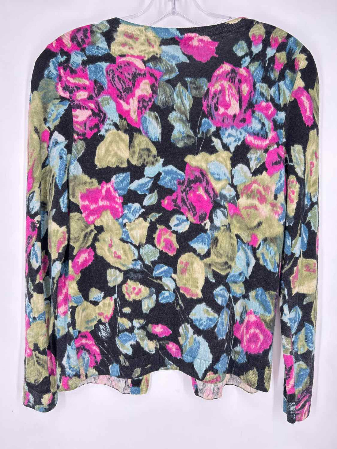 Talbots Size LP Black Floral Merino Wool Cardigan