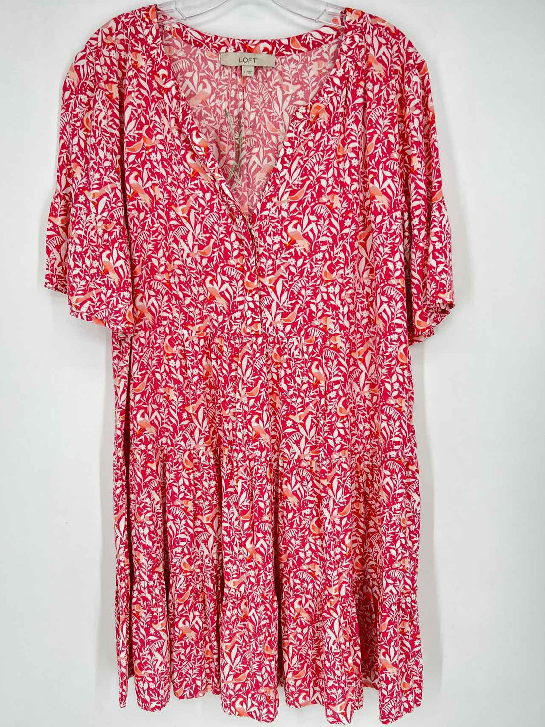 Loft Size L Pink Print Short Sleeve Dress