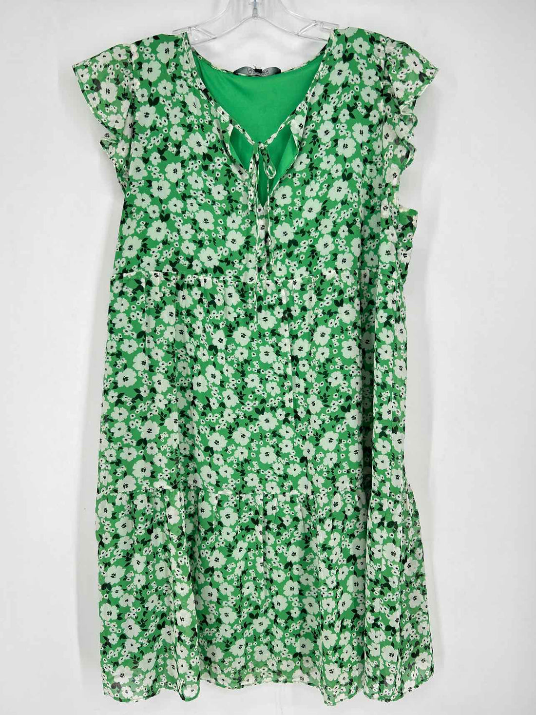 19 Cooper Size M Green & White Floral Short Sleeve Dress