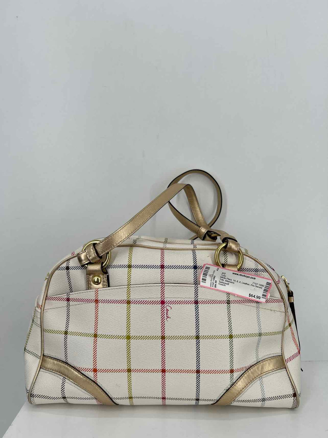 Coach White Plaid Leather Pre Owned Tote