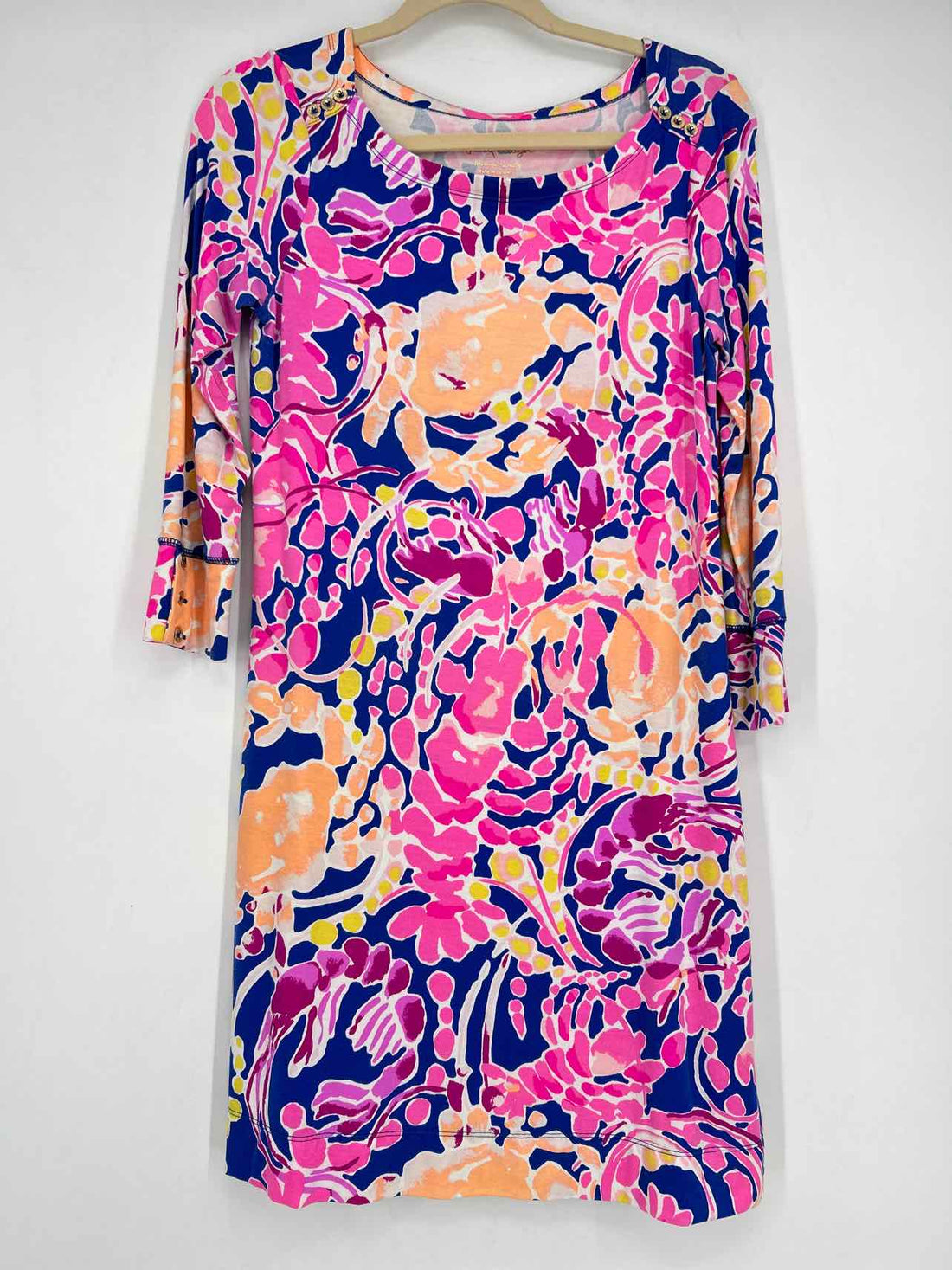 Lilly Pulitzer S Blue & Pink Print Long Sleeve Lilly Pulitzer Dress