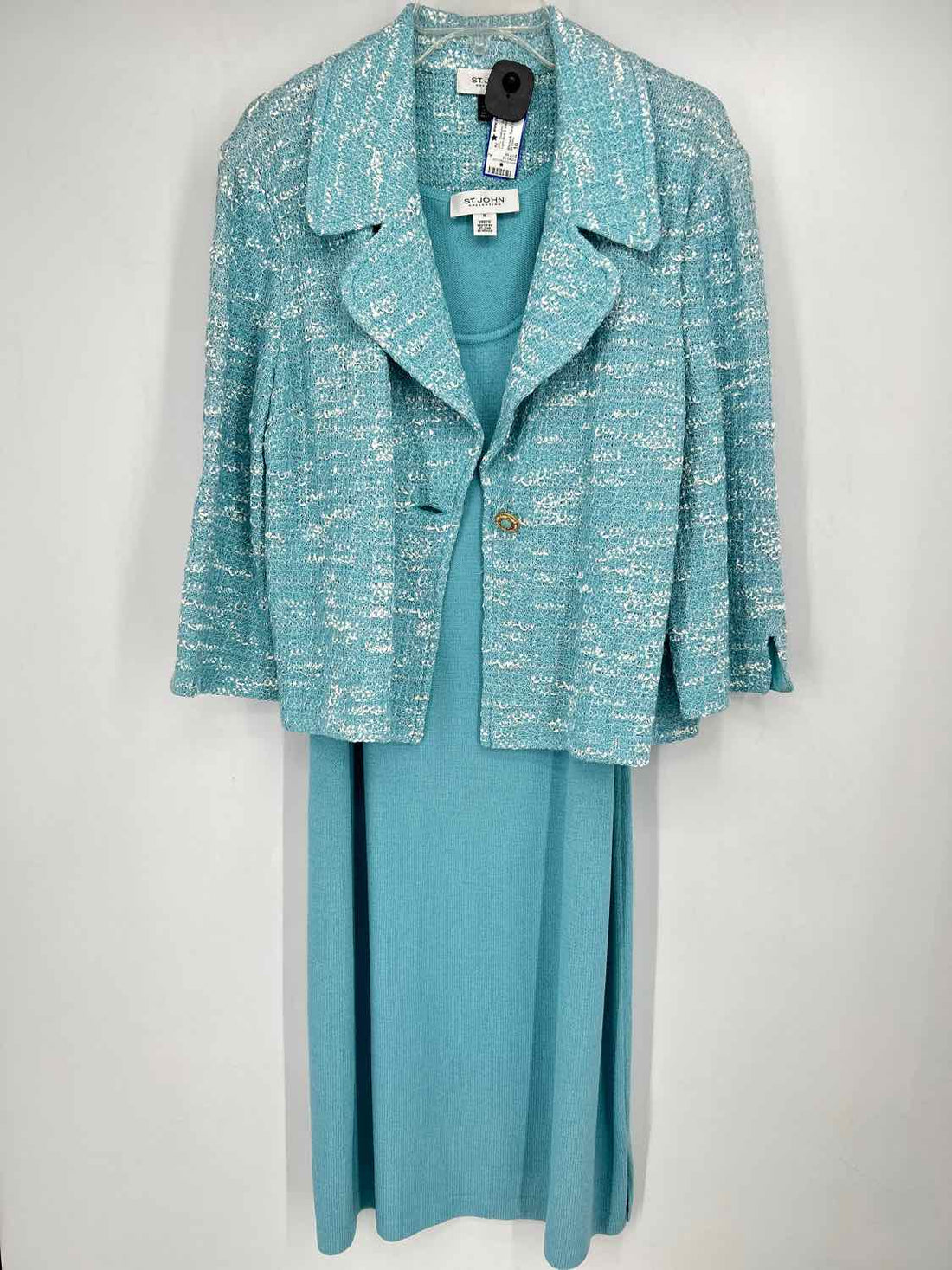 St John Size 16 Light Blue & White Tweed 2PC Sweater Set