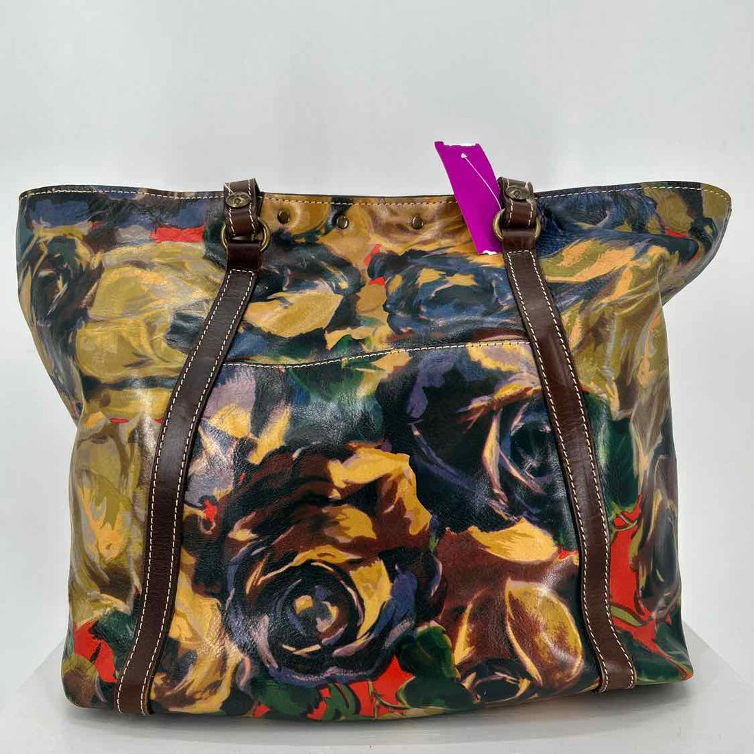 Patricia Nash Large Turnlock Brown Floral Tote