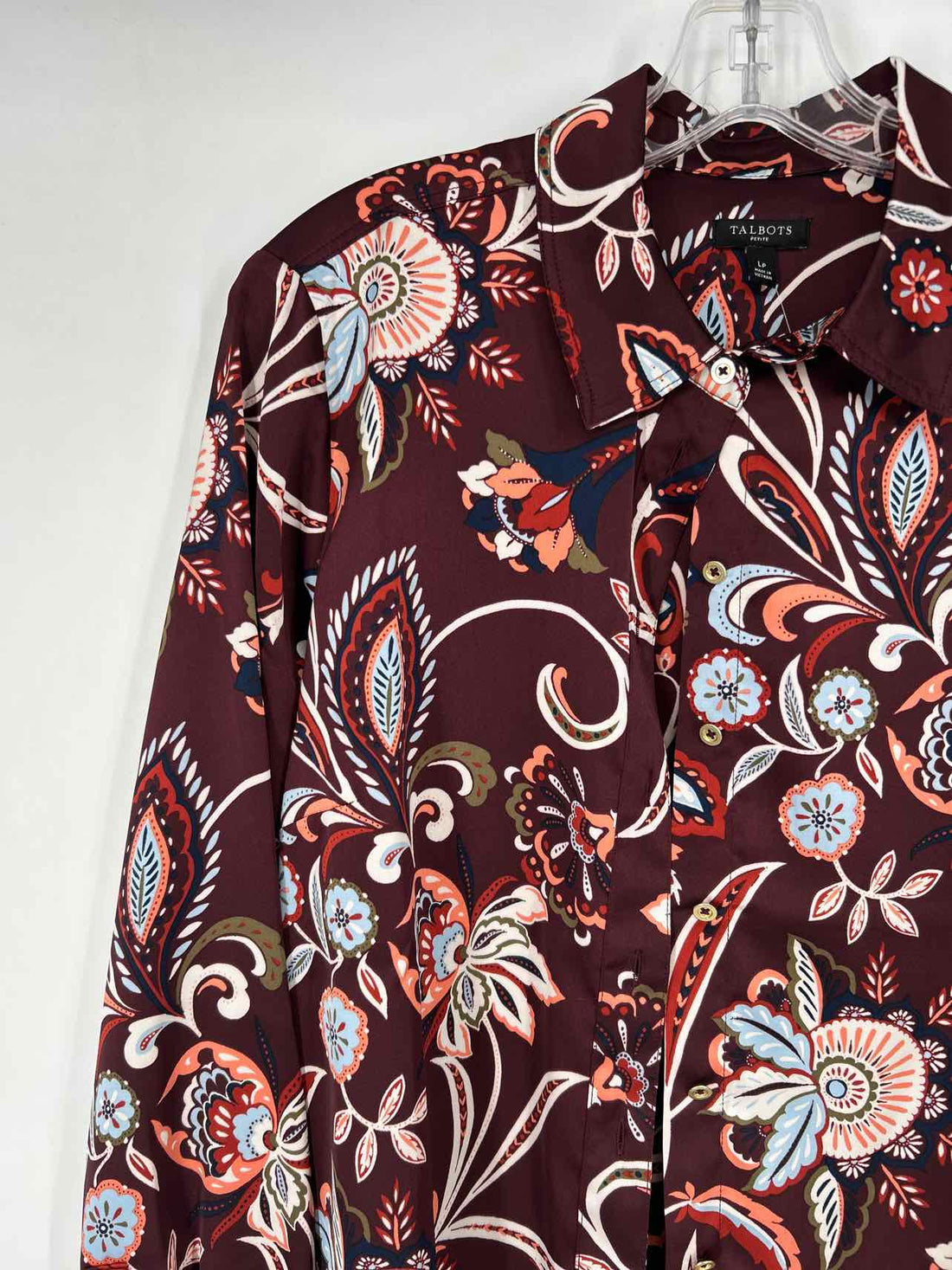 Talbots Size LP Burgundy Print Long Sleeve