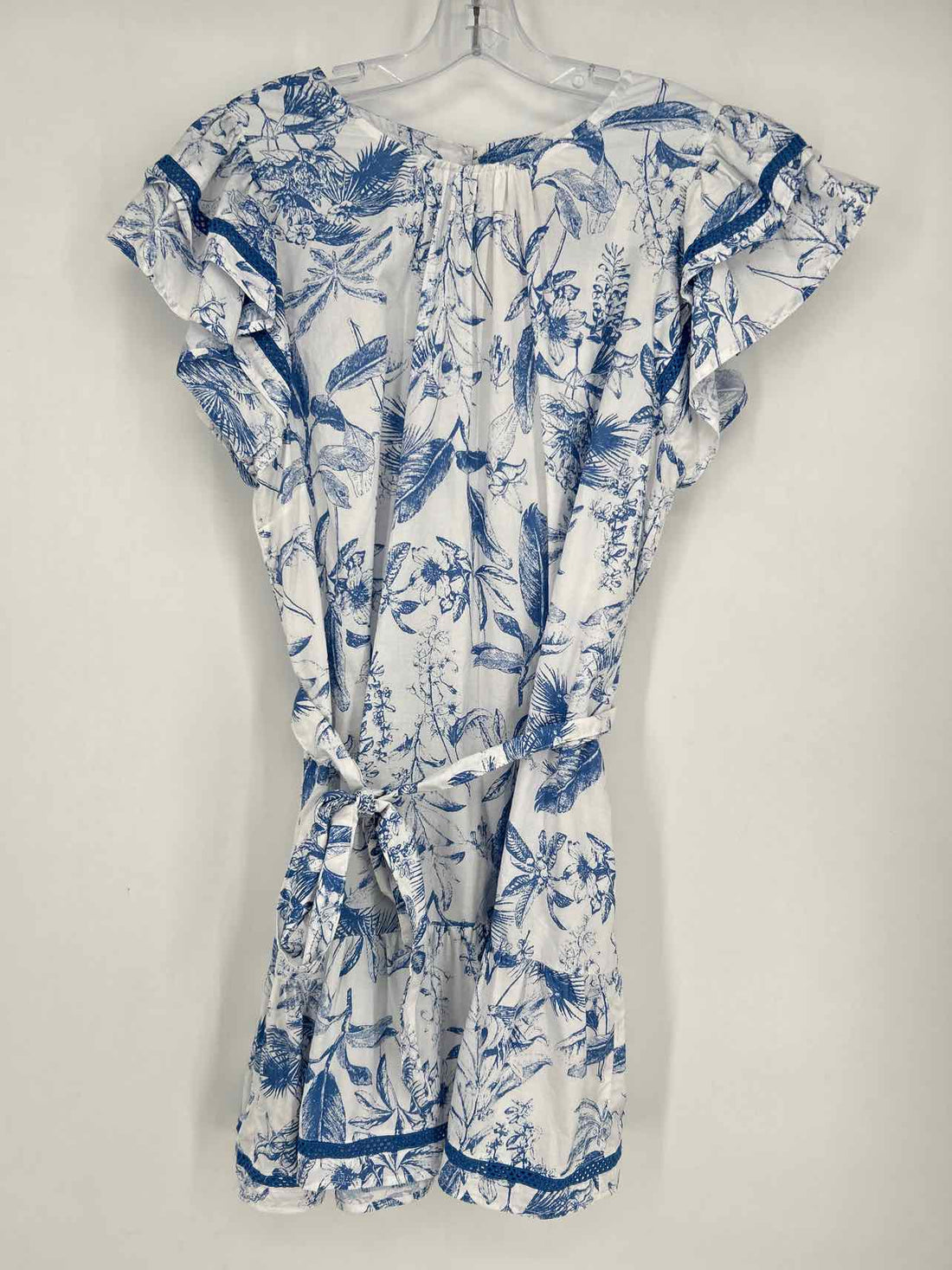 Umgee Size L White & Blue Print Short Sleeve Dress