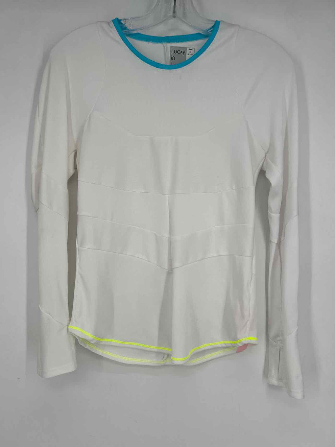 Lucky In Love Size S White & Aqua Long Sleeve Active Tops