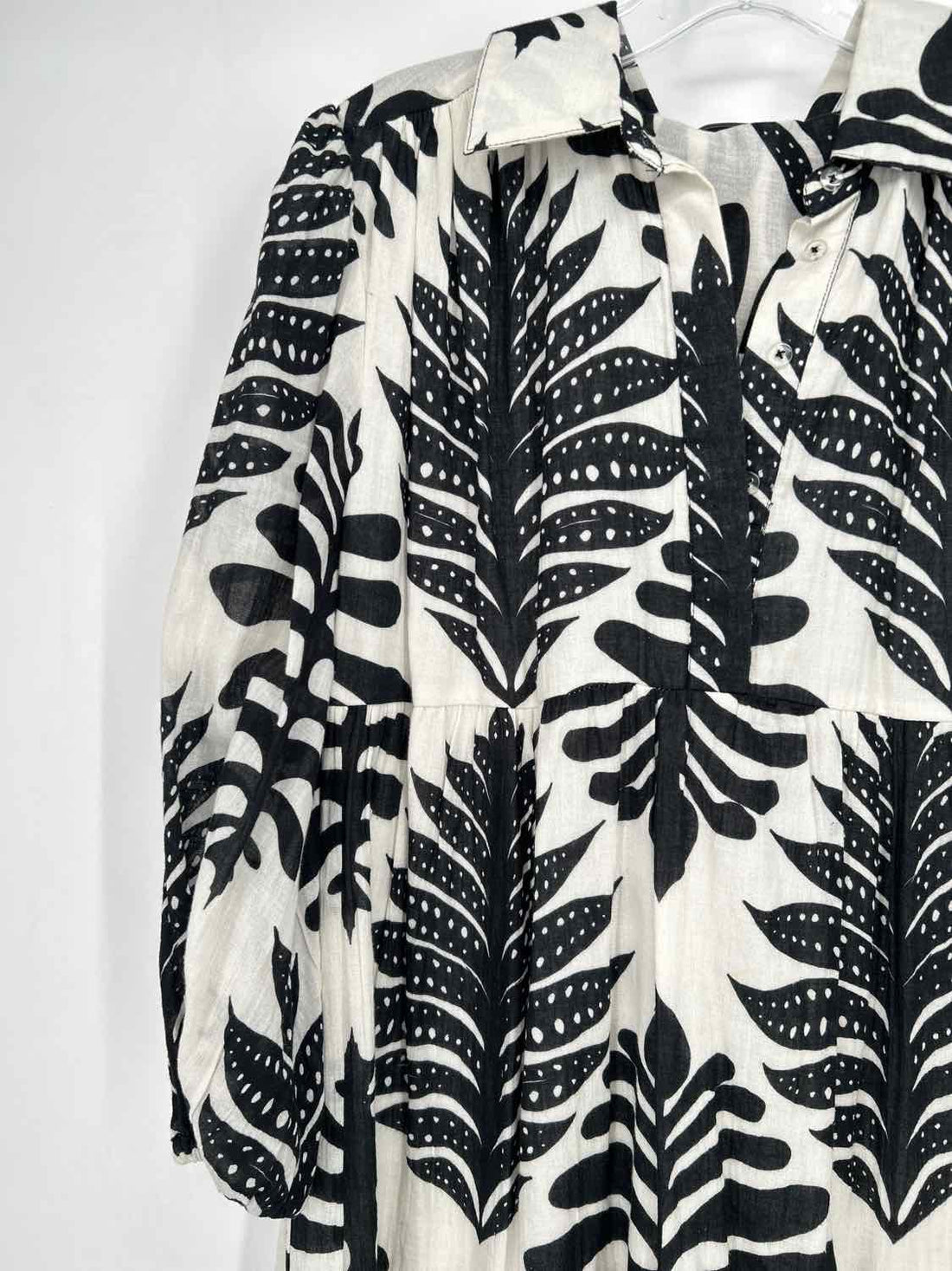 Allison Size XS White & Black Print Cotton Long Sleeve Dress