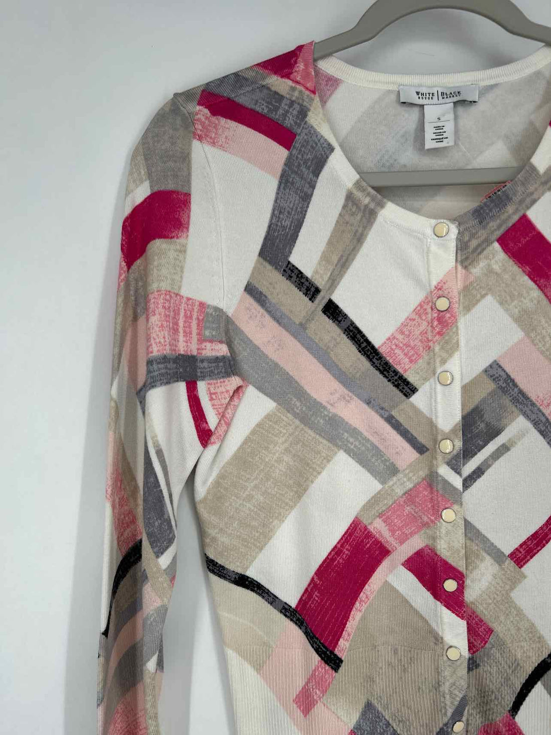White House Black Market Size S White Beige & Pink Print Cardigan