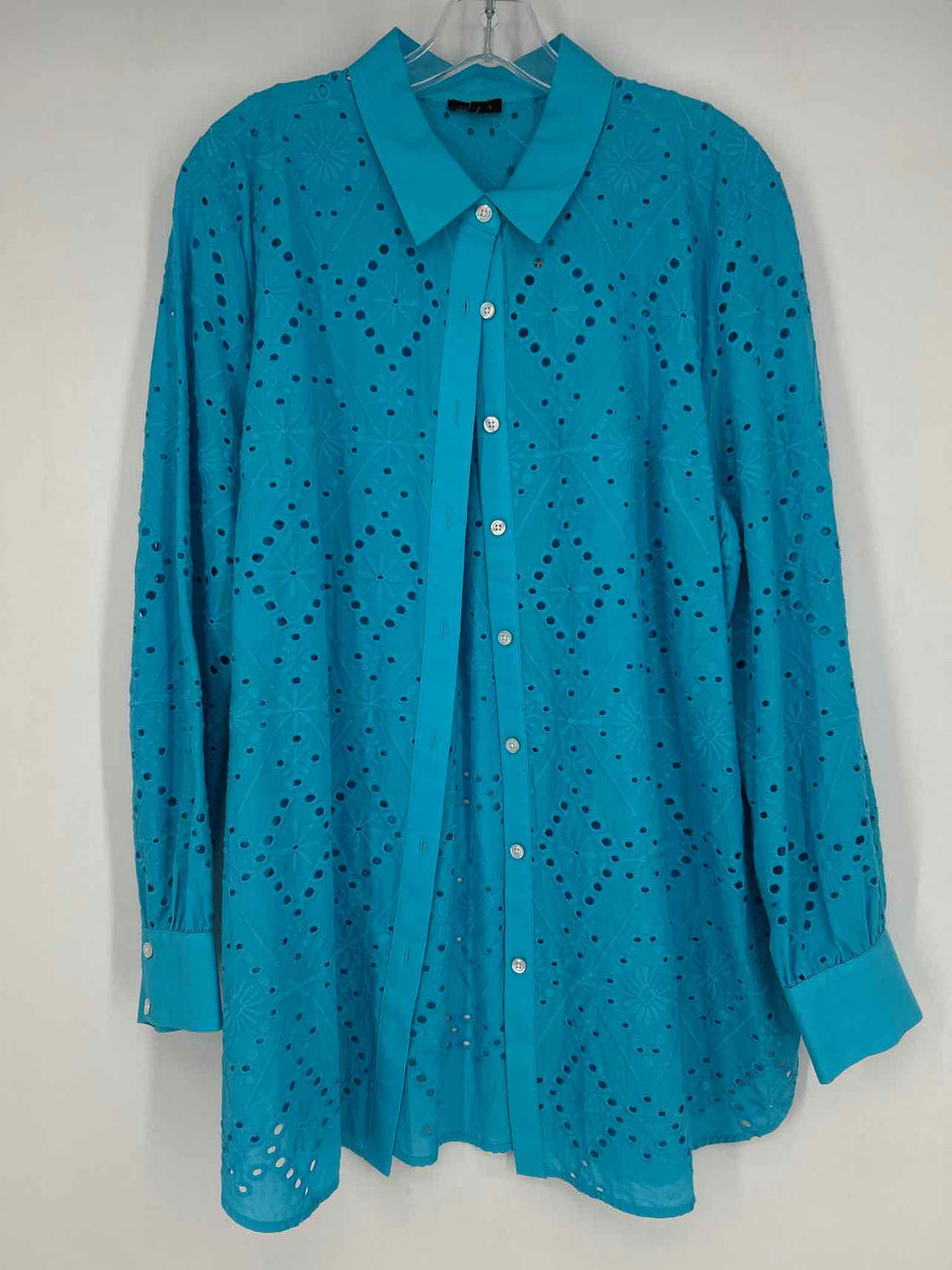 Talbots Size XL Blue Eyelet Long Sleeve Dress
