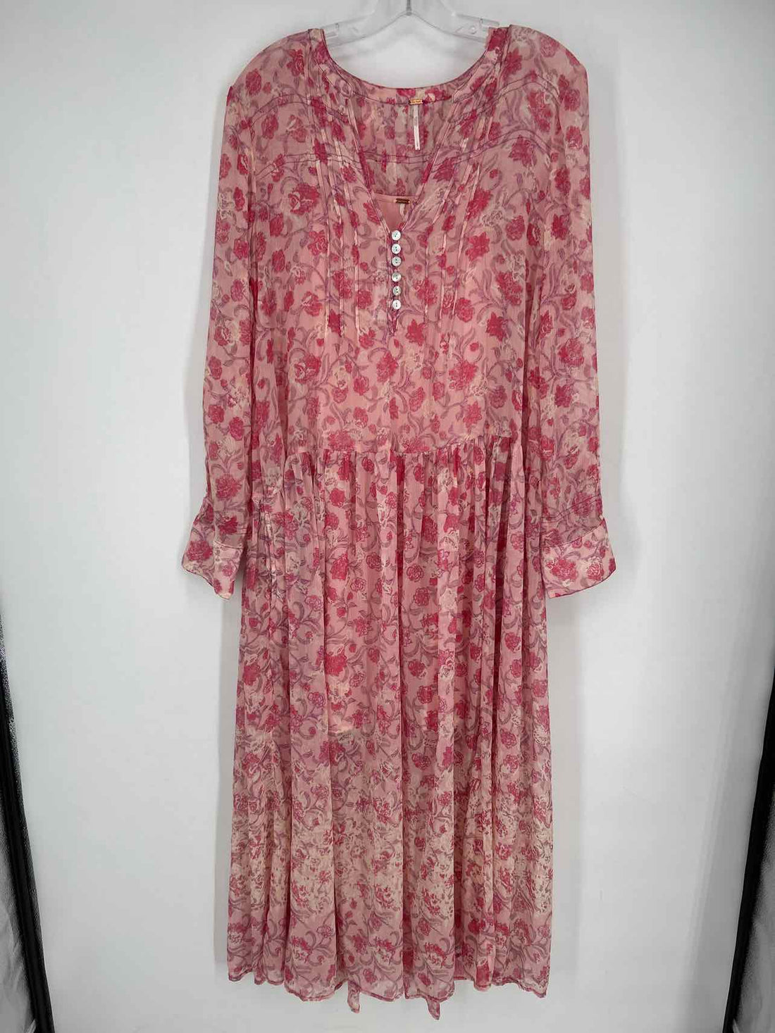 Free People Size S Light Pink Floral Long Sleeve Maxi