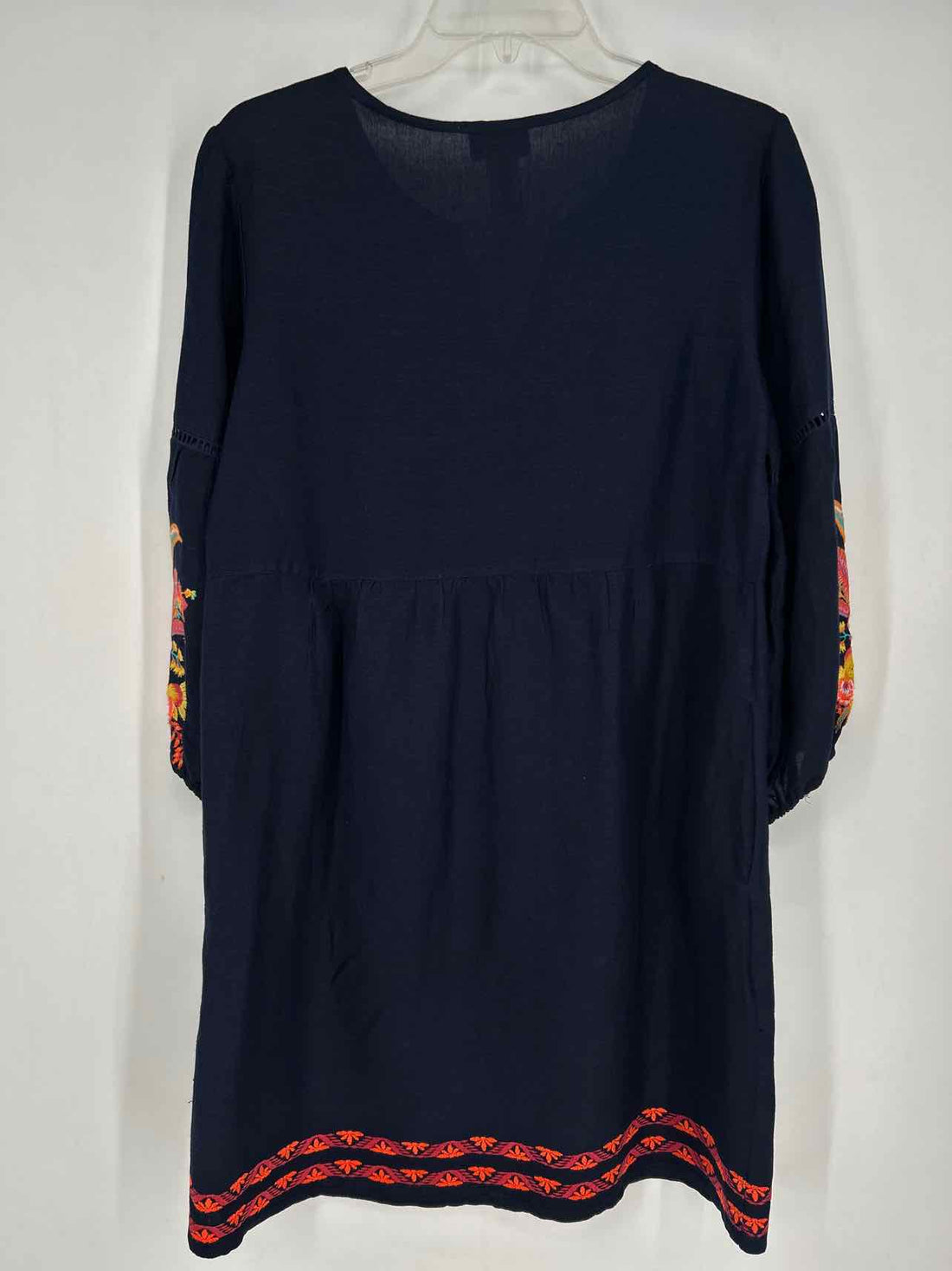 Tommy Bahama Size S Navy Embroidered Linen/Viscose Long Sleeve Dress