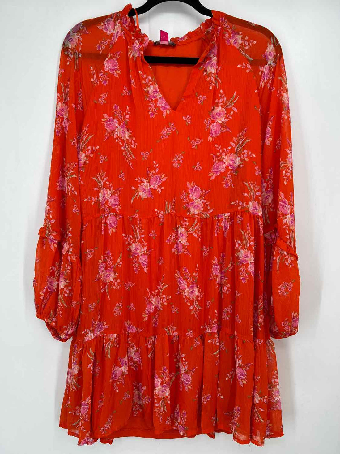 Vince Camuto Size M Orange Floral Long Sleeve Dress