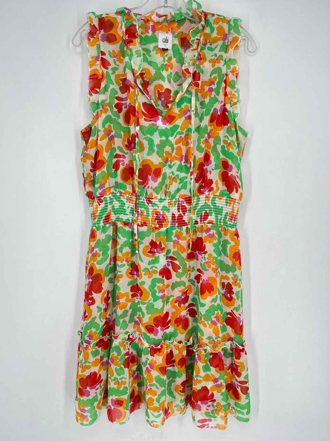 Cabi Size L Cream & Green Print Sleeveless Dress