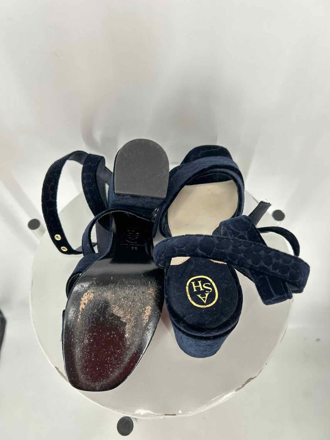 ASH Women Size 39 Dark Navy Velvet Boom Heels