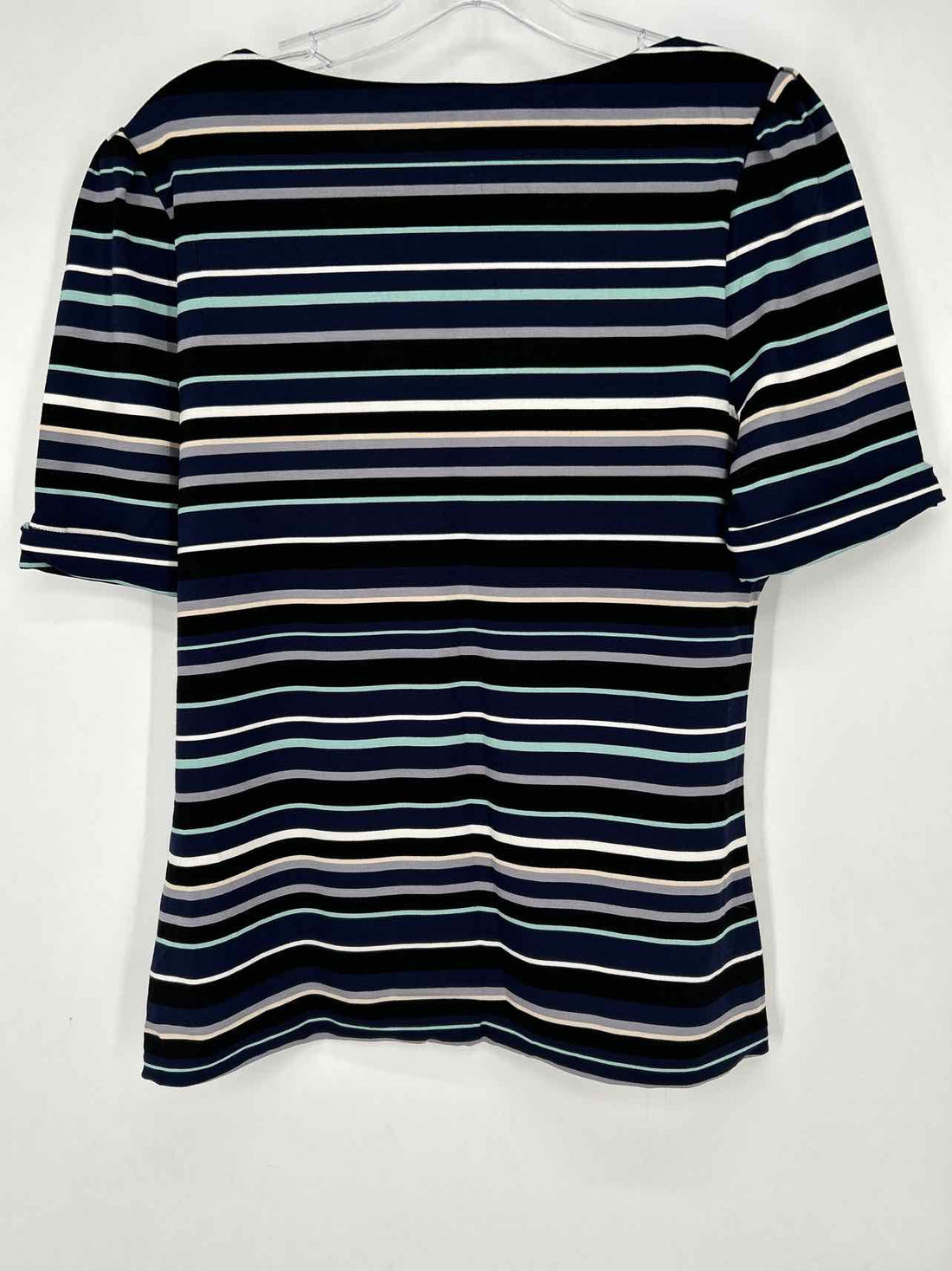 White House Black Market Size M Black & Blue Stripe NWT Short Sleeve
