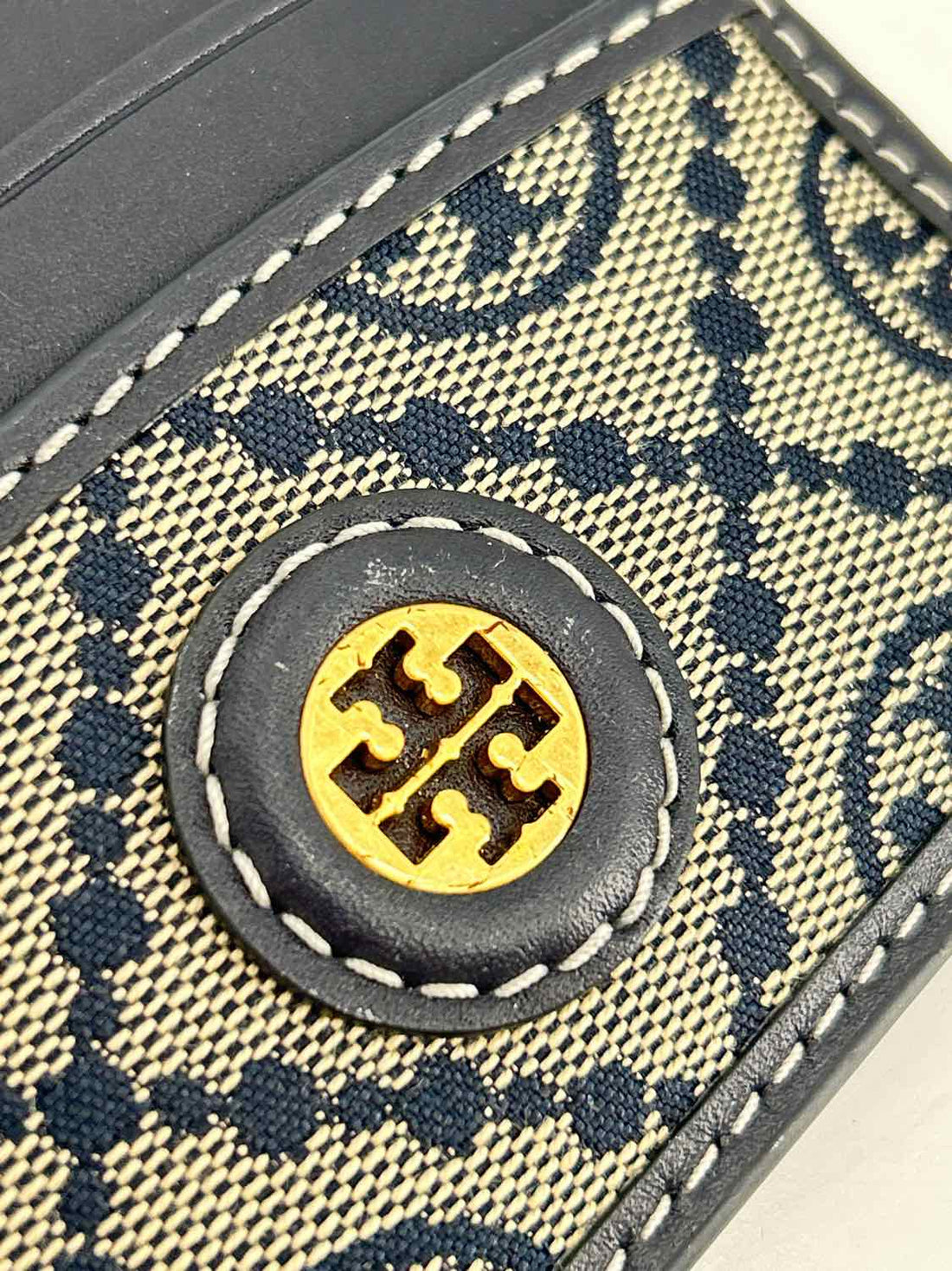 Tory Burch Navy Canvas & Leather Wallet