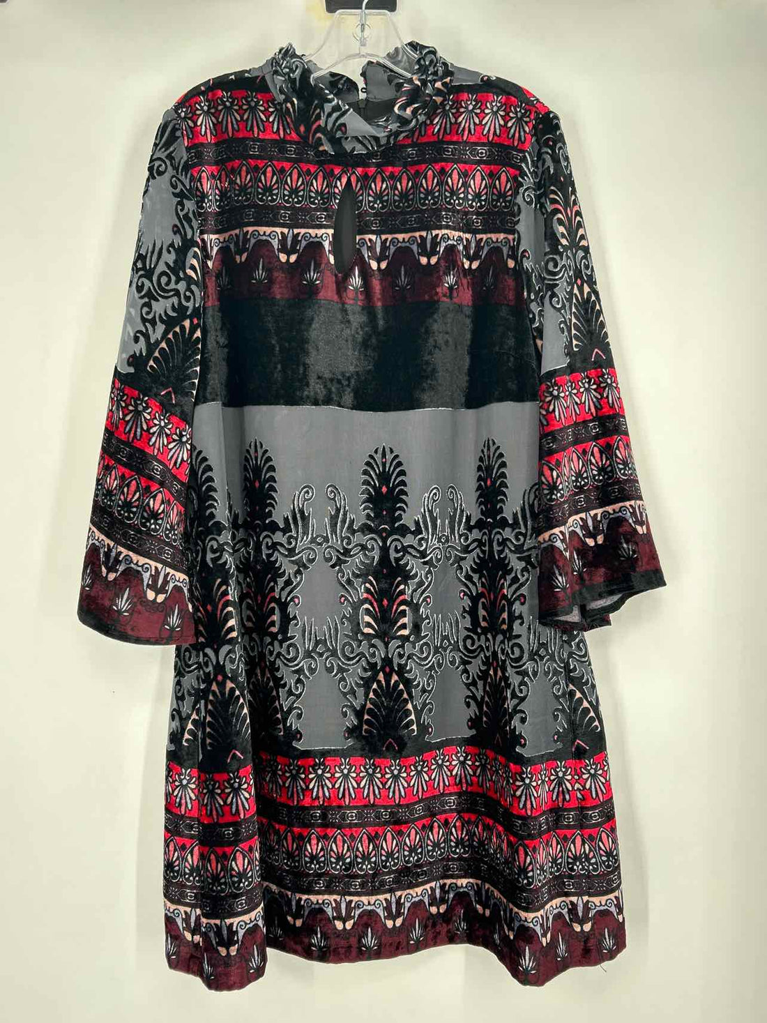 Nanette Lepore Size 14 Gray Print Velvet Burn Out Long Sleeve Dress