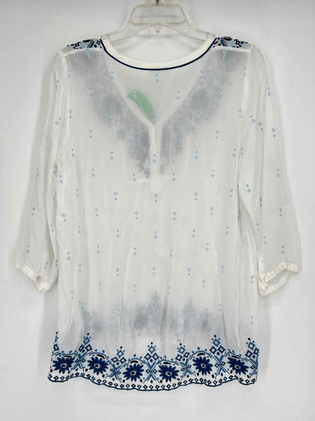 J Jill Size S White & Blue Embroidered Long Sleeve