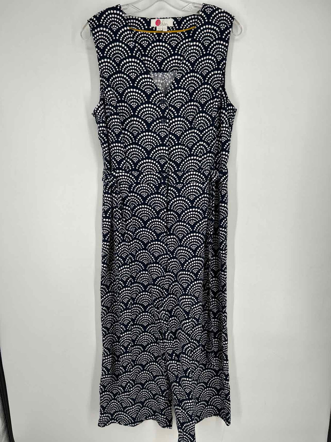 Boden Size 12 Navy & White Polkadot Linen/Cotton Sleeveless Jumpsuit