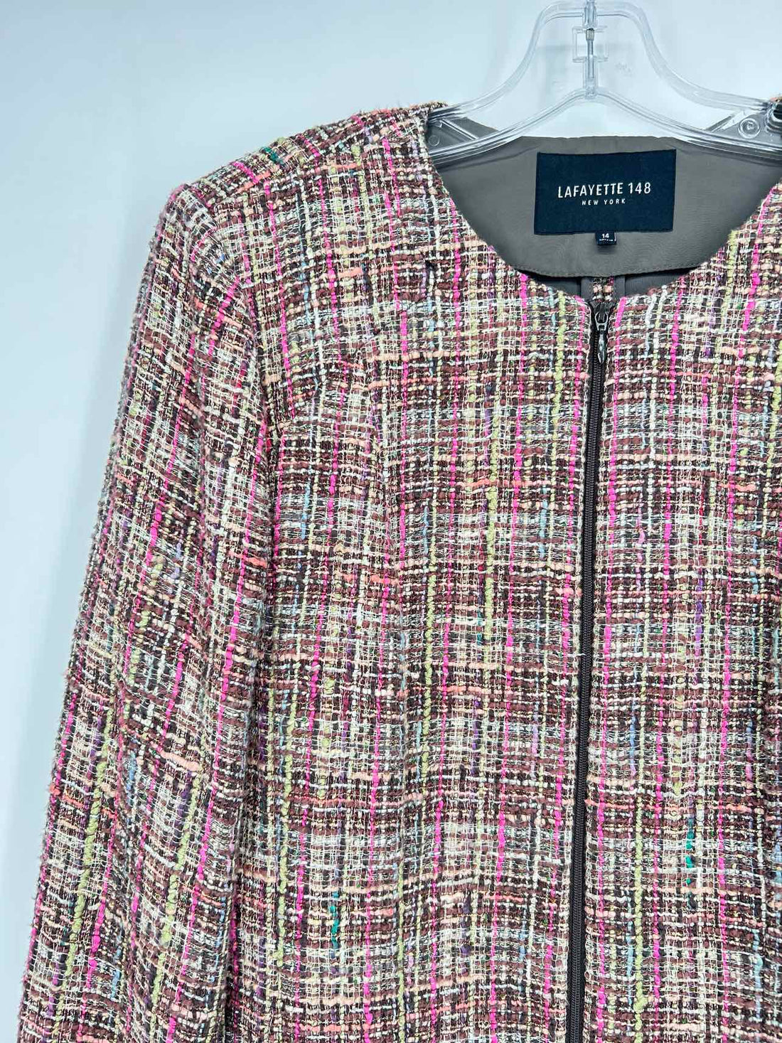 Lafayette 148 Size 14 Brown & Pink Tweed Blazer